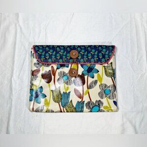Fossil Key-Per Blue Multicolor Floral Coated Canvas Leather Pouch Clutch Bag